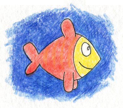 Dessin de poisson aux crayons de couleur